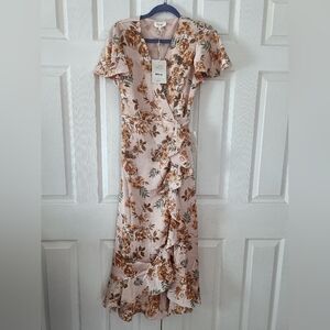 Floral Wrap Dress in Cream, Blush and Brown S Bohme